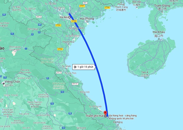 Thời gian bay từ Hà Nội đến Huế chỉ từ 1 tiếng 45 phút Thời gian bay từ Hà Nội đến Huế