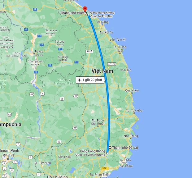 Thời gian bay Đà Lạt Huế