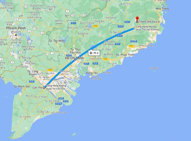 Thời gian bay từ Cần Thơ đi Đà Lạt