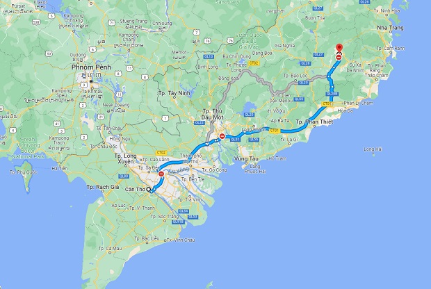 Cần Thơ đi Đà Lạt bao nhiêu km
