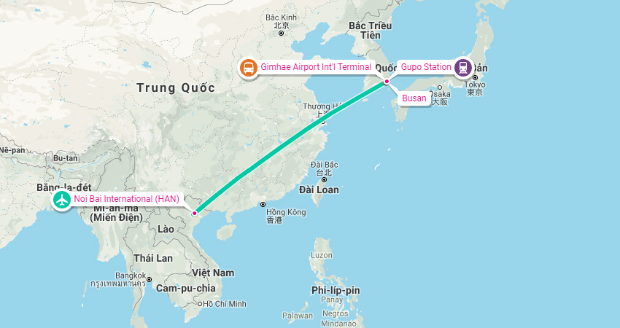 Khoảng cách từ Hà Nội đến Hàn Quốc theo google maps Thời gian bay từ Hà Nội đến Hàn Quốc