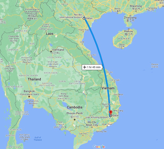 Thời gian bay từ Hà Nội vào Đà Lạt