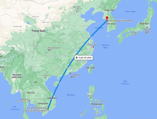 Thời gian bay từ TpHCM đi Seoul