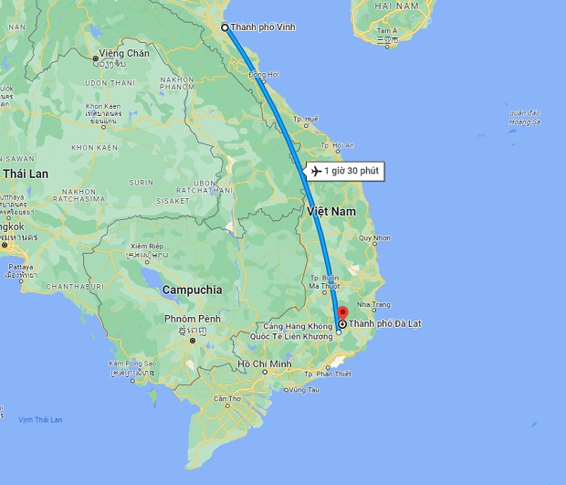 Thời gian bay từ Vinh đến Đà Lạt