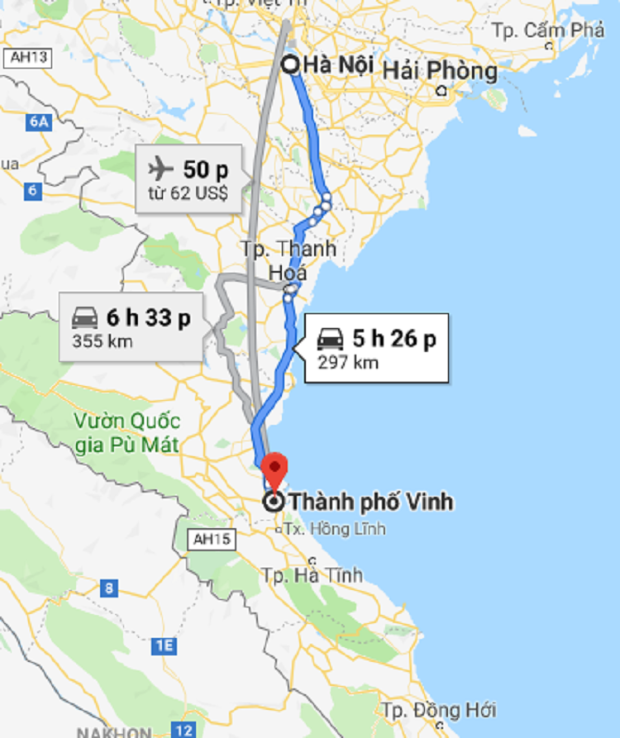Thời gian bay từ Vinh ra H&agrave; Nội