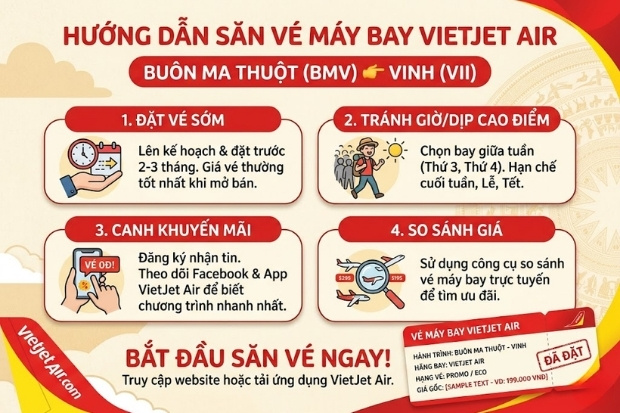 Những lưu &yacute; khi đặt v&eacute; m&aacute;y bay VietJet Air Bu&ocirc;n Ma Thuột đi Vinh