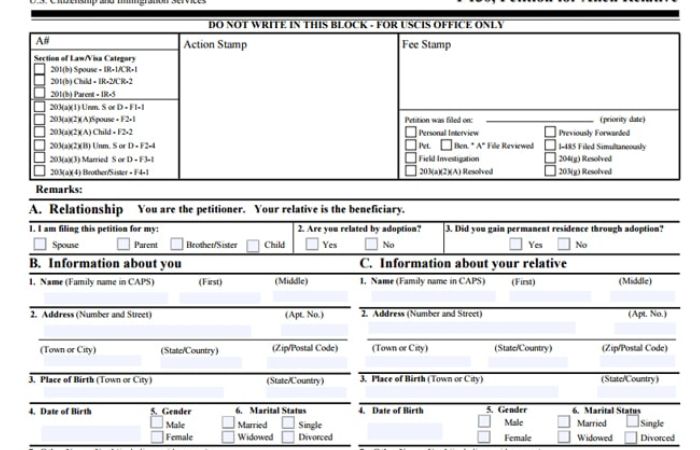 Mẫu đơn I-130 xin visa định cư Mỹ F4