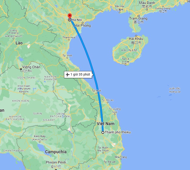 Khoảng cách từ Hà Nội đến Pleiku