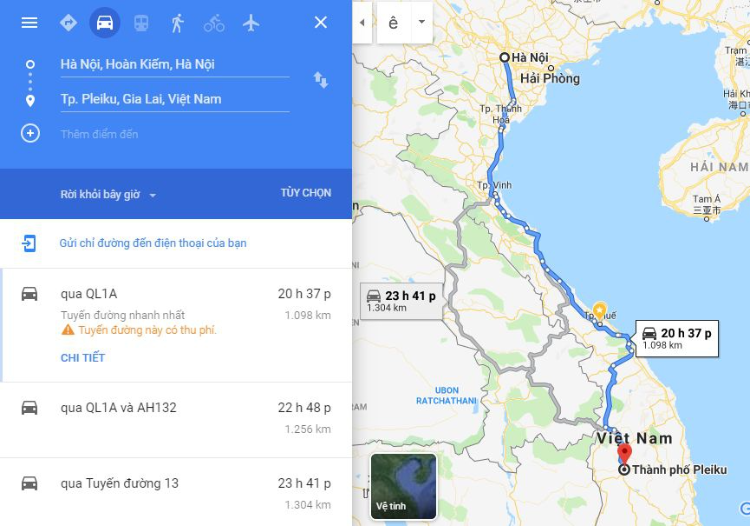 Khoảng cách từ Hà Nôi đến Pleiku