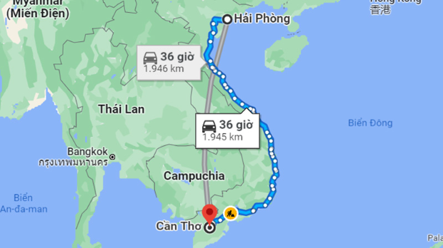 Khoảng c&aacute;ch Hải Ph&ograve;ng Cần Thơ 