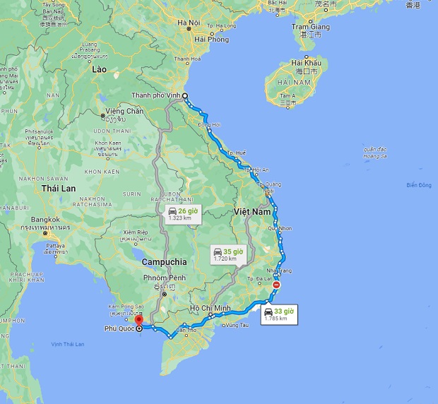 Khoảng cách từ Vinh đến Phú Quốc