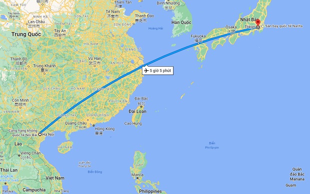 Thời gian bay từ Hà Nội đến Tokyo