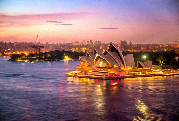 nhà hát con sò opera sydney - hoàng hôn trên cảng sydney 
