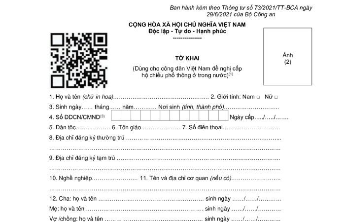 Tờ khai thông tin làm hộ chiếu