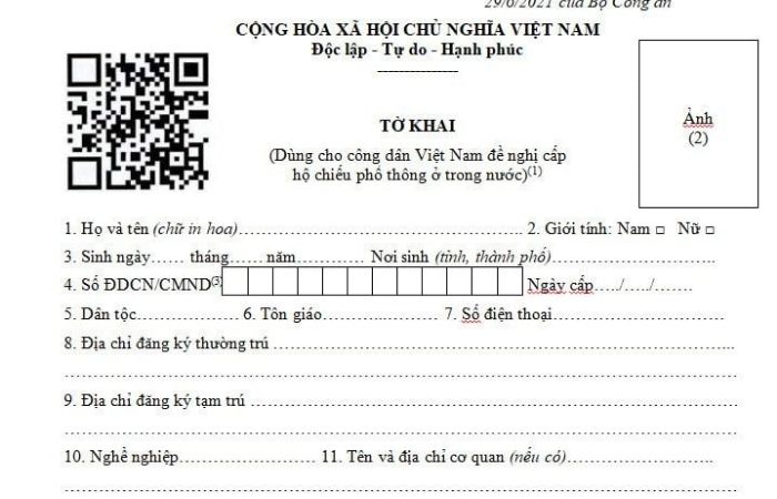 Tờ khai theo mẫu TK01