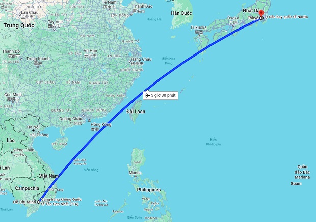 Thời gian bay từ TpHCM đến Tokyo