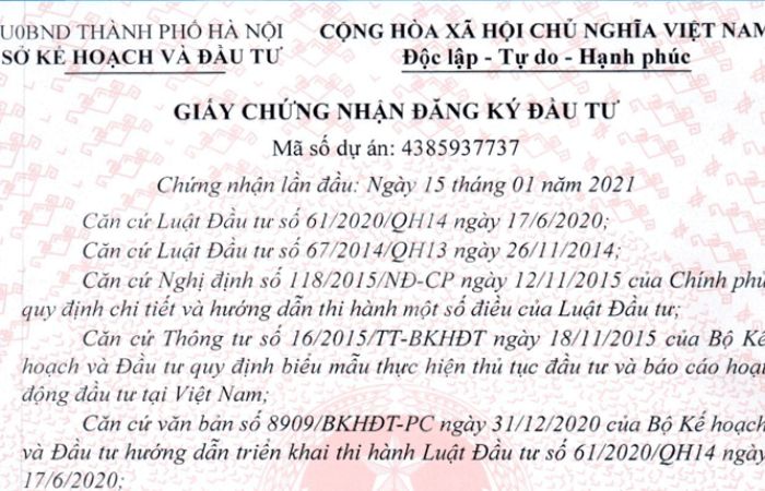Giấy chứng nhận đầu tư 