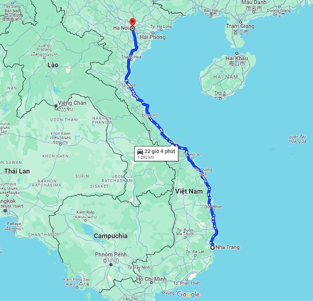 Khoảng cách từ Nha Trang đi Hà Nội