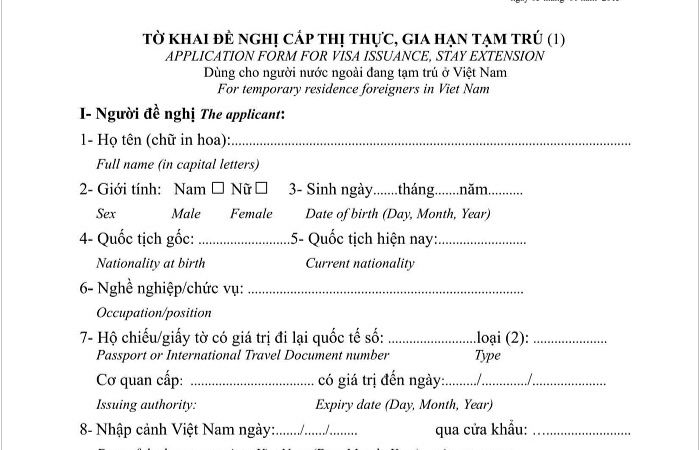 Tờ khai đề nghị gia hạn visa