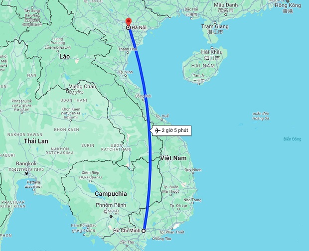 thời gian bay từ các thành phố lớn đến Hà Nội