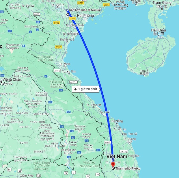 Thời gian bay từ Hà Nội đến Pleiku