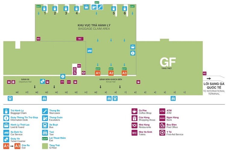 Sơ đồ ga đến quốc nội của sân bay Tân Sơn Nhất