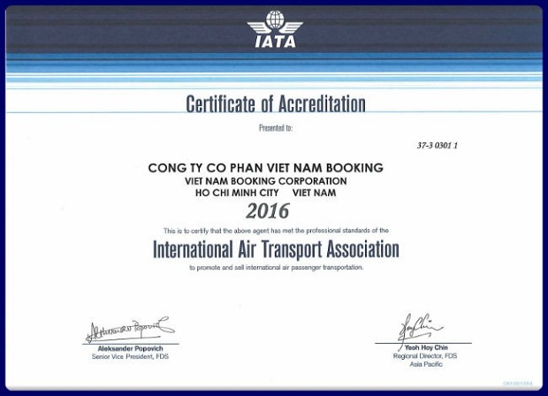 Chứng nhận của IATA - Hiệp hội Vận tải Hàng không Quốc tế Chứng nhận của IATA - Hiệp hội Vận tải Hàng không Quốc tế