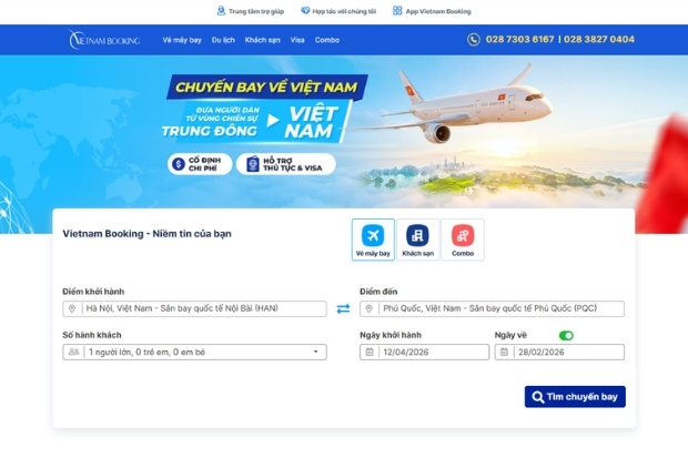 Hệ thống tra cứu gi&aacute; v&eacute; v&agrave; lịch bay S&agrave;i G&ograve;n Thanh H&oacute;a th&ocirc;ng minh tại website hiện đại của Vietnam Booking