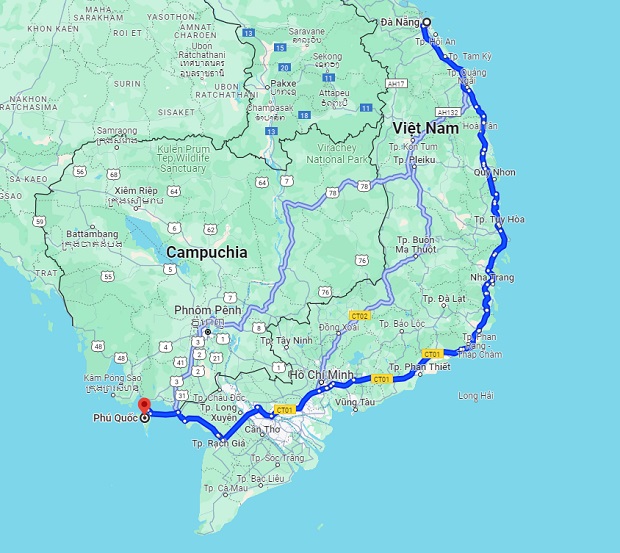 Khoảng cách từ Đà Nẵng đến Phú Quốc