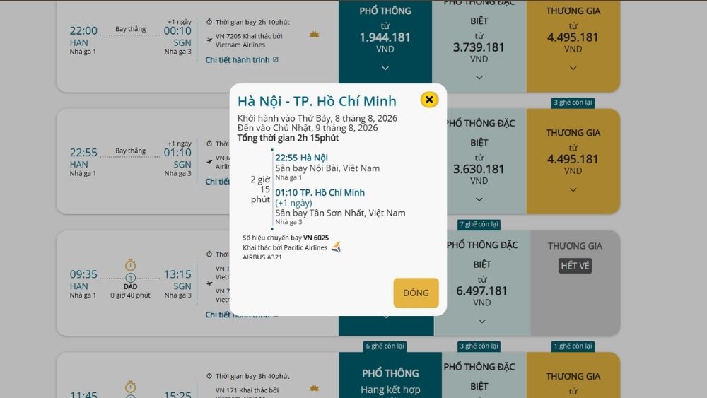 V&eacute; Pacific Airline được đặt qua hệ thống của Vietnam Airlines - Nguồn: Website Vietnam Airlines