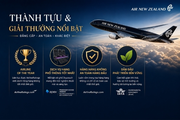 Những th&agrave;nh tựu nổi bật của h&atilde;ng h&agrave;ng kh&ocirc;ng Air New Zealand