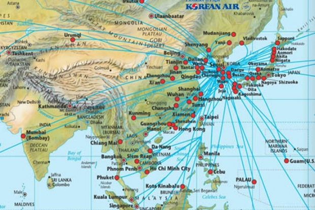 Mạng lưới đường bay to&agrave;n cầu khi mua v&eacute; m&aacute;y bay Korean Air