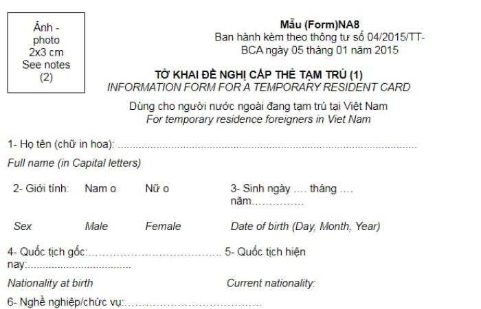 Hồ sơ xin cấp thẻ tạm tr&uacute;