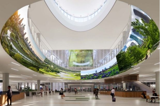 M&agrave;n h&igrave;nh kỹ thuật số Oculus tại s&acirc;n bay quốc tế George Bush (IAH), Houston, Texas