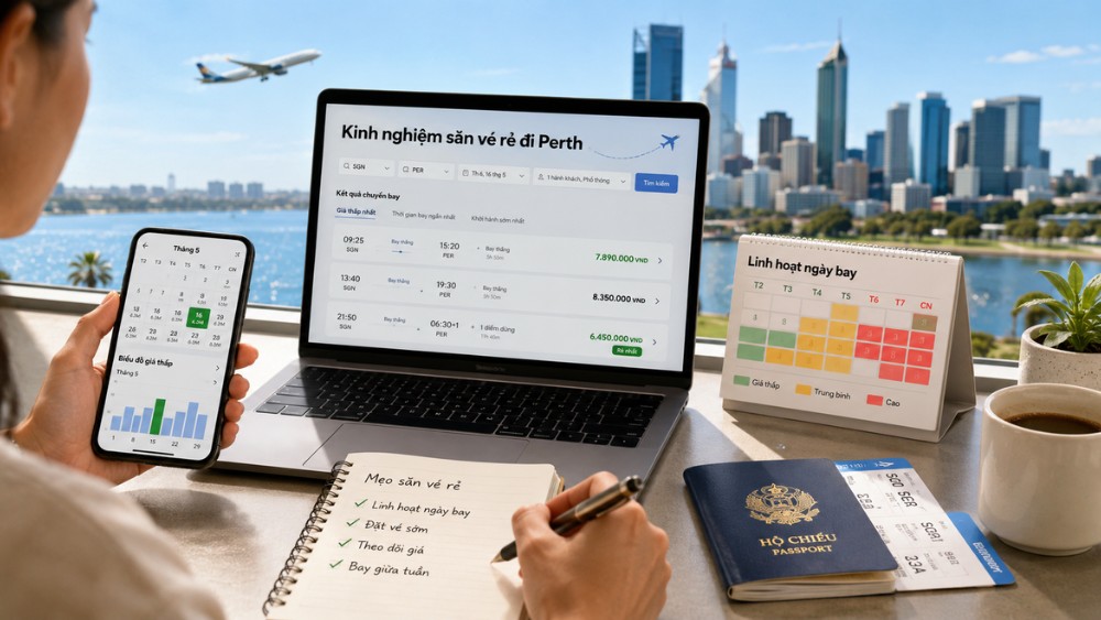 H&agrave;nh kh&aacute;ch so s&aacute;nh gi&aacute; v&agrave; lịch bay để săn v&eacute; rẻ đi Perth
