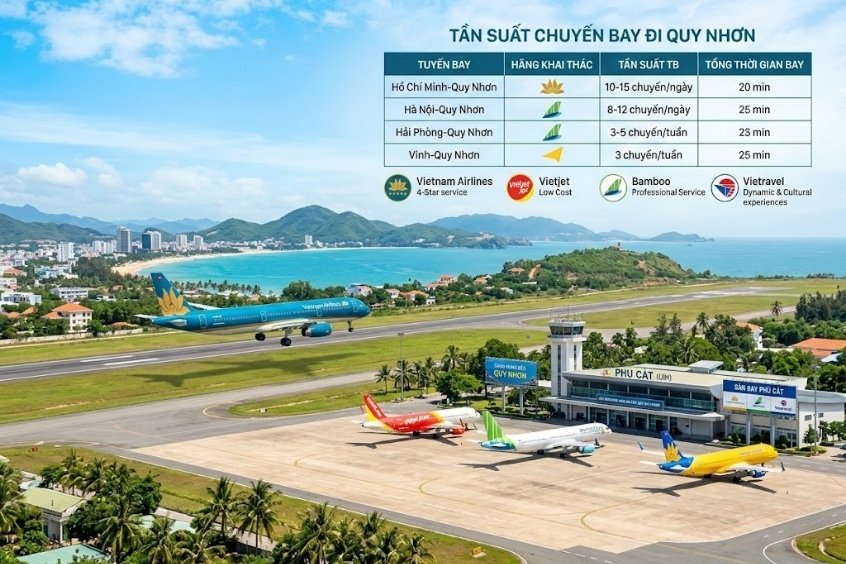 Tần suất c&aacute;c chuyến bay đi Quy Nhơn hiện tại
