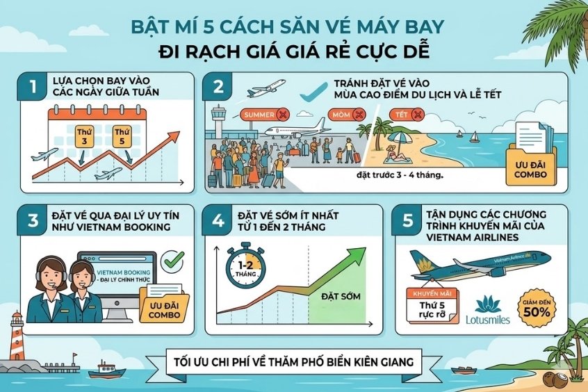 Đặt v&eacute; m&aacute;y bay đi Rạch Gi&aacute; với mức gi&aacute; si&ecirc;u ưu đ&atilde;i tại Vietnam Booking