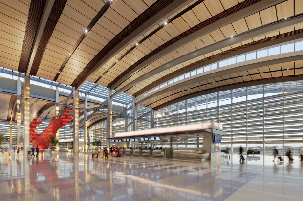 Nhà ga Terminal B tại Sân bay Quốc tế Sacramento (SMF), nổi bật với tác phẩm điêu khắc "Leap", bang California (Mỹ) Nhà ga Terminal B tại Sân bay Quốc tế Sacramento (SMF), nổi bật với tác phẩm điêu khắc "Leap", bang California (Mỹ)