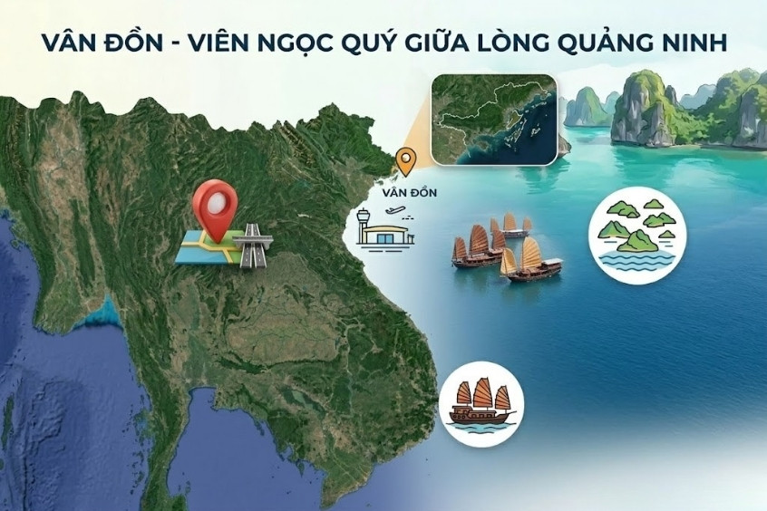 V&acirc;n Đồn được v&iacute; như một vi&ecirc;n ngọc qu&yacute; đang tỏa s&aacute;ng rạng ngời giữa l&ograve;ng kỳ quan tỉnh Quảng Ninh