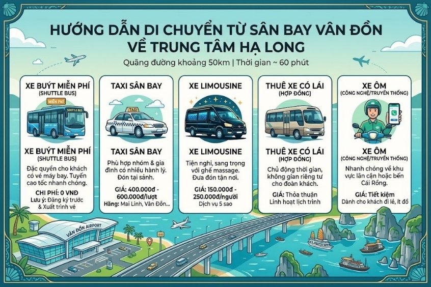 C&aacute;c phương ti&ecirc;n di chuyển từ s&acirc;n bay V&acirc;n Đồn về trung t&acirc;m
