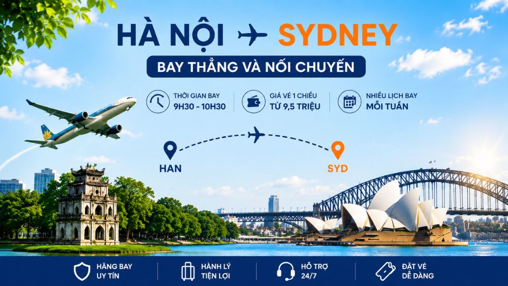 M&aacute;y bay tr&ecirc;n h&agrave;nh tr&igrave;nh từ H&agrave; Nội đi Sydney Australia
