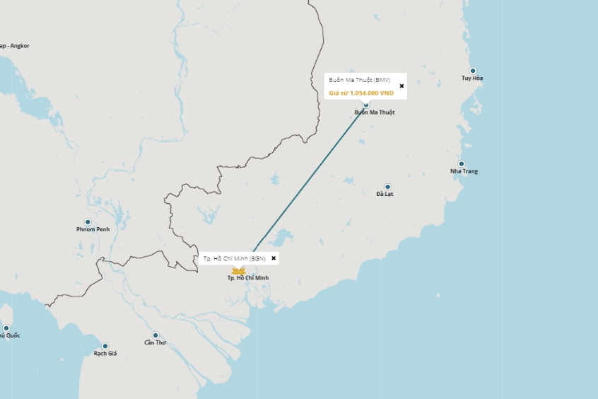 Chuyến bay từ TP.HCM đến Bu&ocirc;n Ma Thuột k&eacute;o d&agrave;i từ 55 ph&uacute;t đến 1 giờ 05 ph&uacute;t