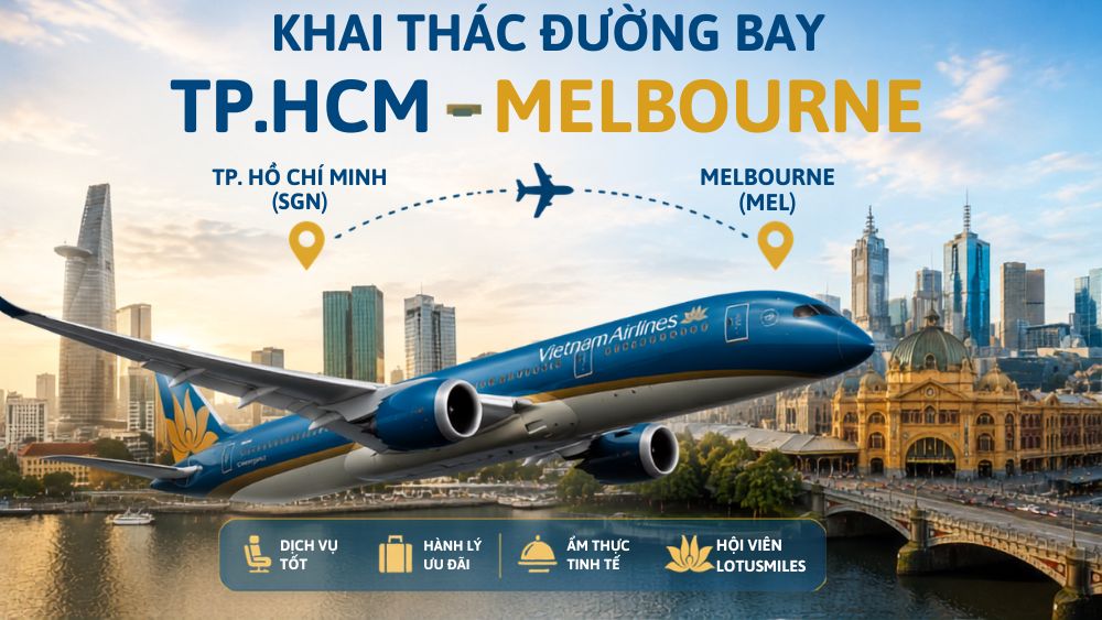 M&aacute;y bay Vietnam Airlines tr&ecirc;n đường bay từ Hồ Ch&iacute; Minh đi Melbourne