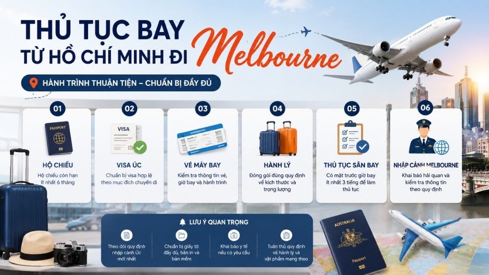 Hồ sơ visa &Uacute;c v&agrave; quy định h&agrave;nh l&yacute; khi bay từ Hồ Ch&iacute; Minh đi Melbourne