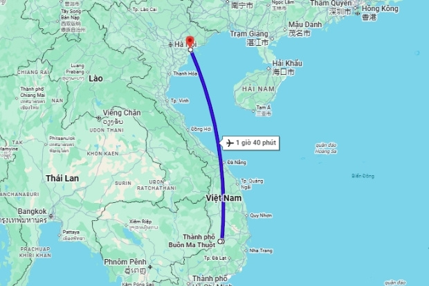 Lộ tr&igrave;nh bay từ Bu&ocirc;n Ma Thuột đến Hải Ph&ograve;ng mất khoảng hơn 1 giờ bay
