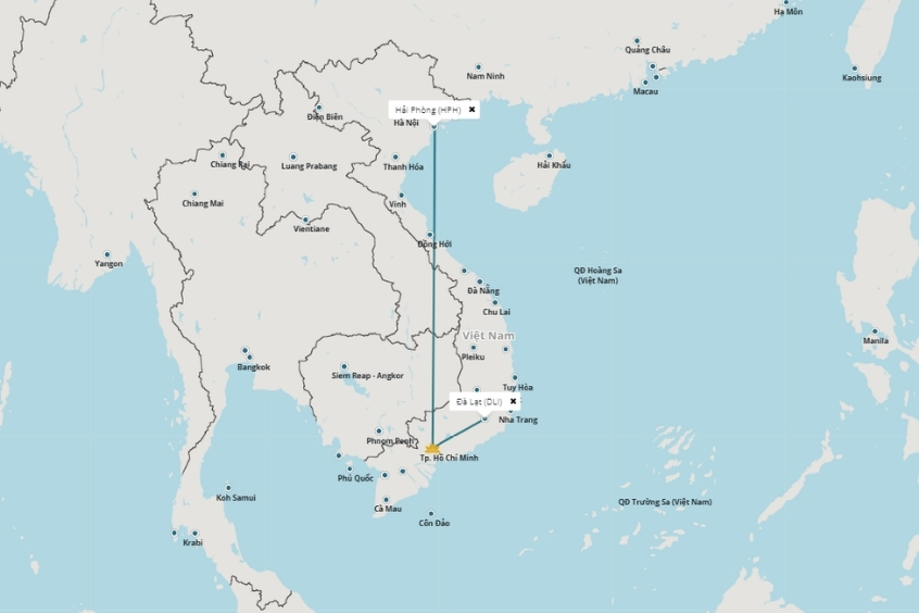 Mất khoảng 1 giờ 40 ph&uacute;t để thực hiện chuyến bay thẳng từ Đ&agrave; Lạt đến Hải Ph&ograve;ng