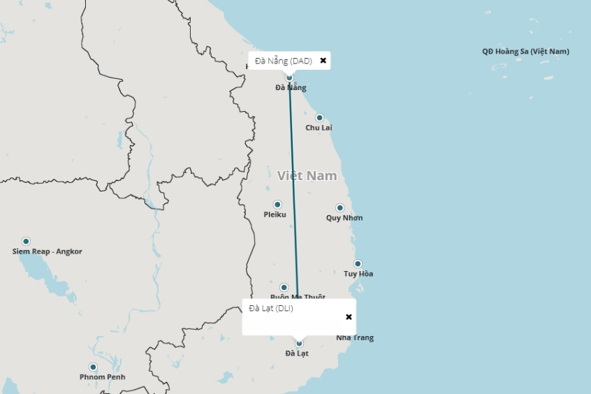 Thời gian bay thực tế của chuyến bay từ Đ&agrave; Nẵng đi Đ&agrave; Lạt trung b&igrave;nh 1 giờ 05 ph&uacute;t