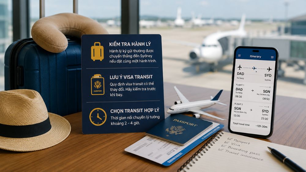 H&agrave;nh kh&aacute;ch chuẩn bị hộ chiếu v&agrave; boarding pass trước chuyến bay từ Đ&agrave; Nẵng đi Sydney