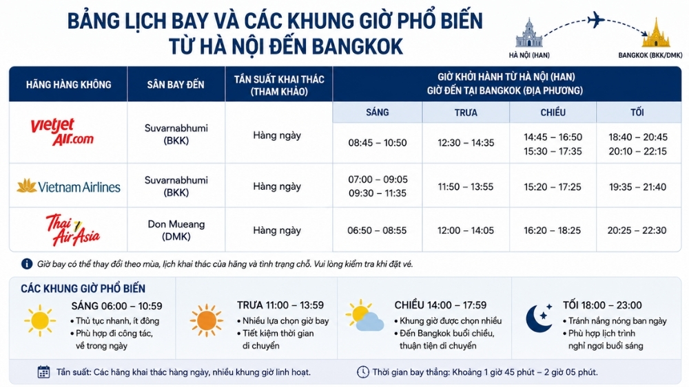 lịch bay H&agrave; Nội Bangkok