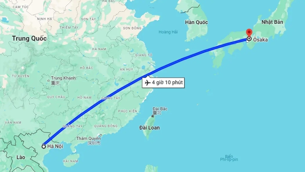 thời gian bay từ H&agrave; Nội đi Osaka